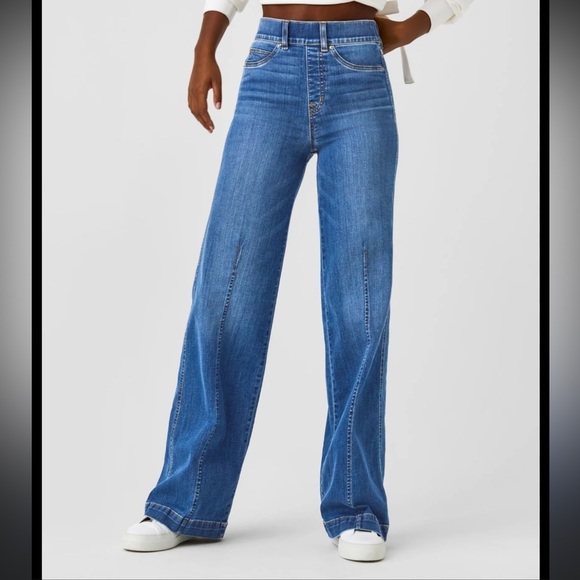 Spanx Front Seamed Pull On Wide Leg Jeans